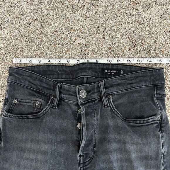 Allsaints Rex Slim Fit Distressed Solid Black Viscose Jeans 30 x 32 Button Fly - Picture 3 of 9